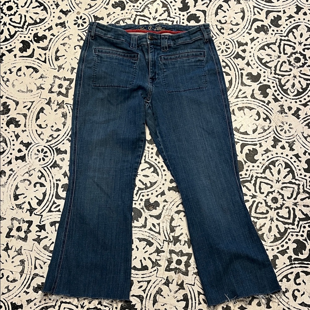 Women's Dark Blue Flared Jeans with Raw Hem